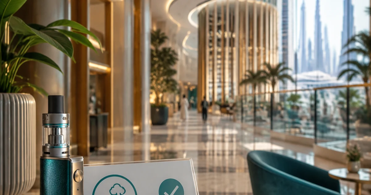 Modern Dubai indoor public-space concept for responsible vaping rule decisions