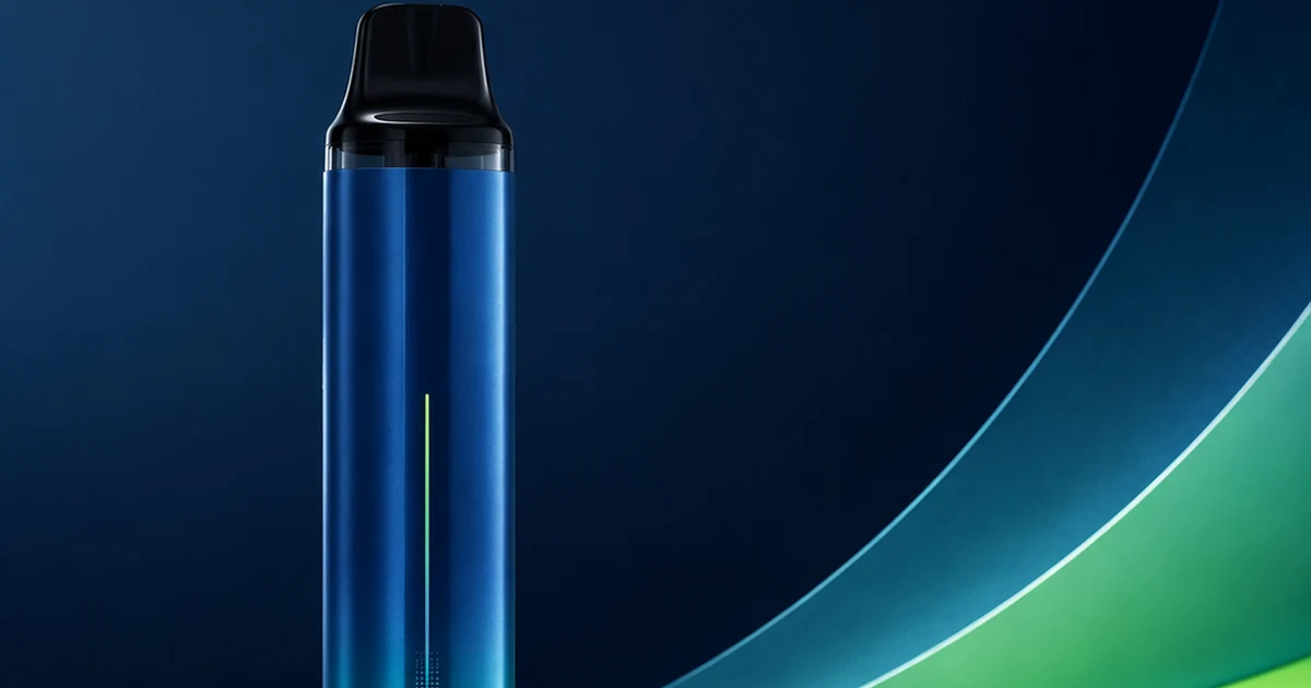 Abstract editorial cover for a rechargeable disposable vape guide in blue and teal palette